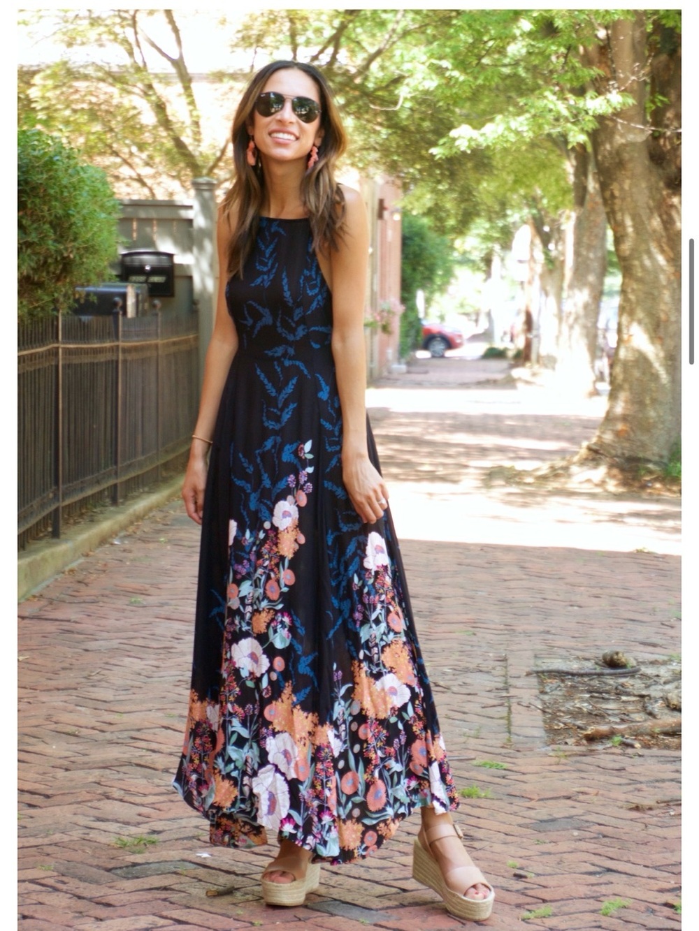 Free people Floral Maxi Dress in Black with Blue & Peach Accents
